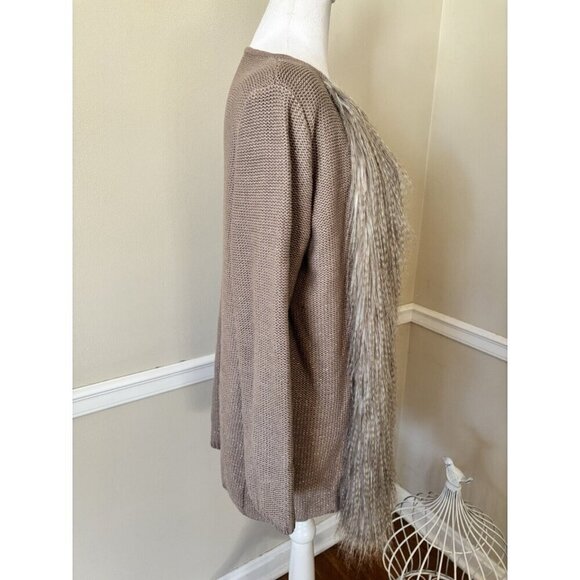 NWT Lark Lane Womens Size Large Taupe Cardigan Sweater Faux Fur Trim Sparkly - Picture 4 of 8